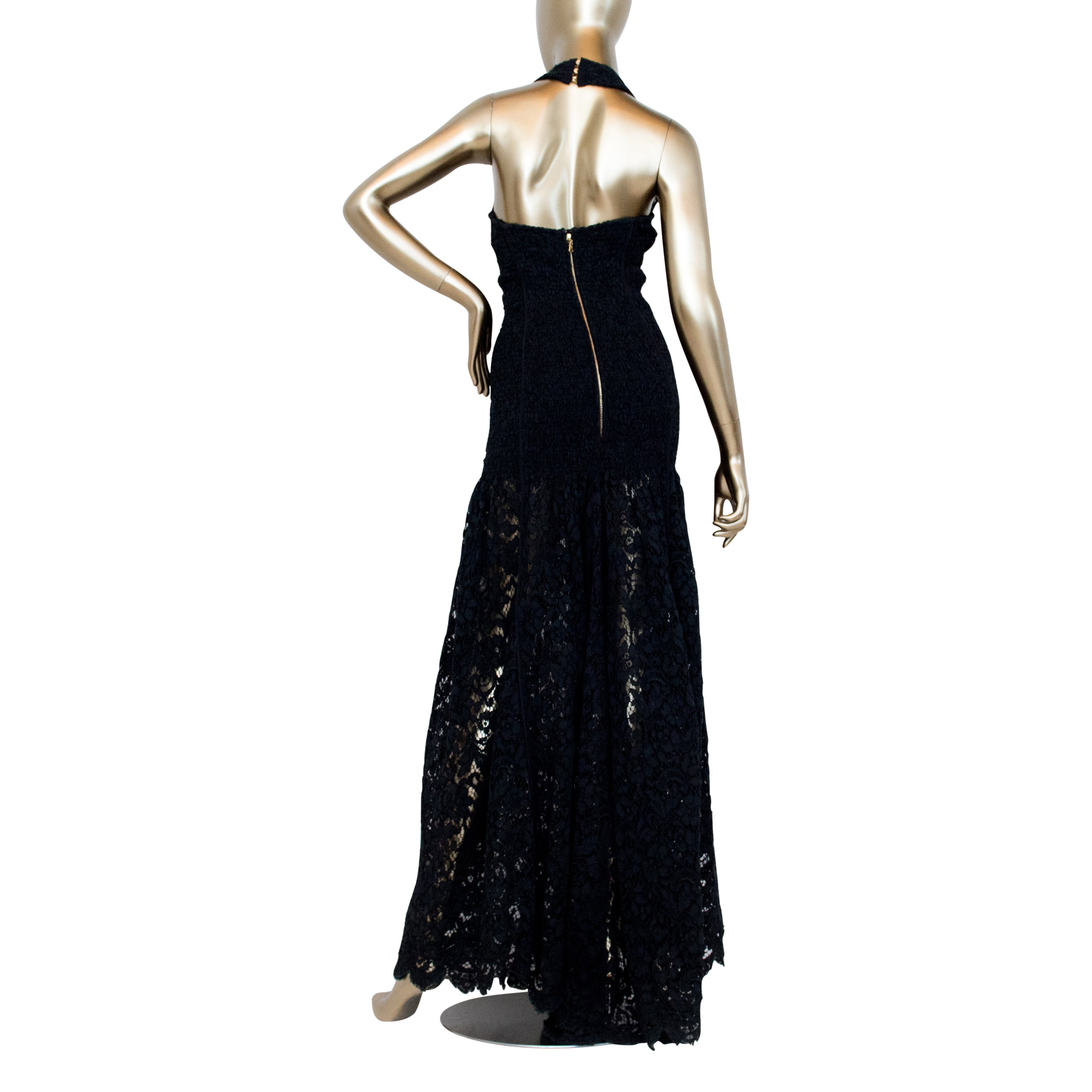 Louis Vuitton Lace Halter Gown with Slit - Janet Mandell
