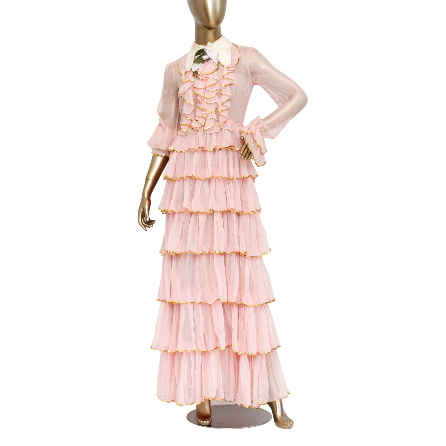 Gucci chiffon ruffle dress pink - JAGUAR LUXURY FASHION