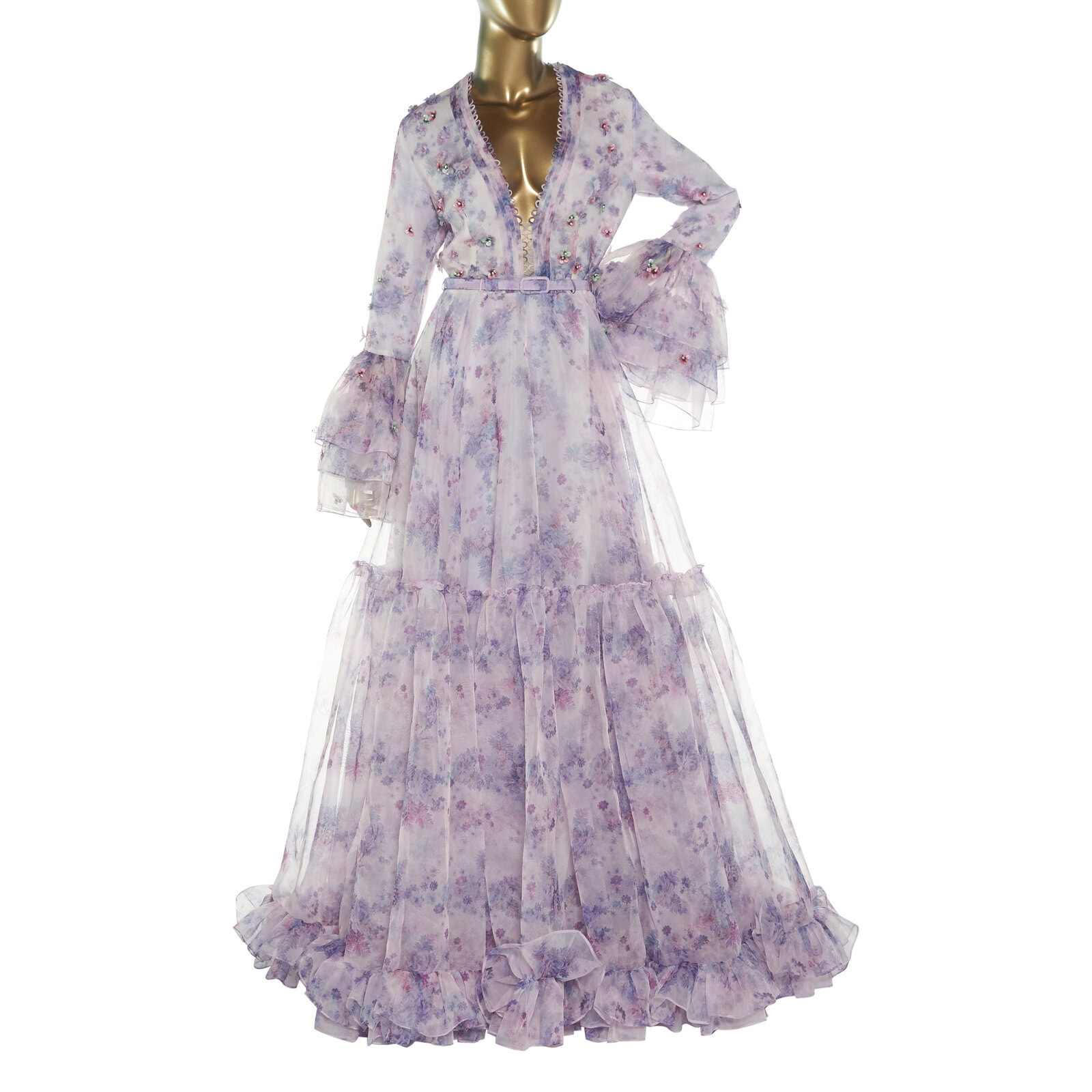 Costarellos Tiered Embellished Organza Gown