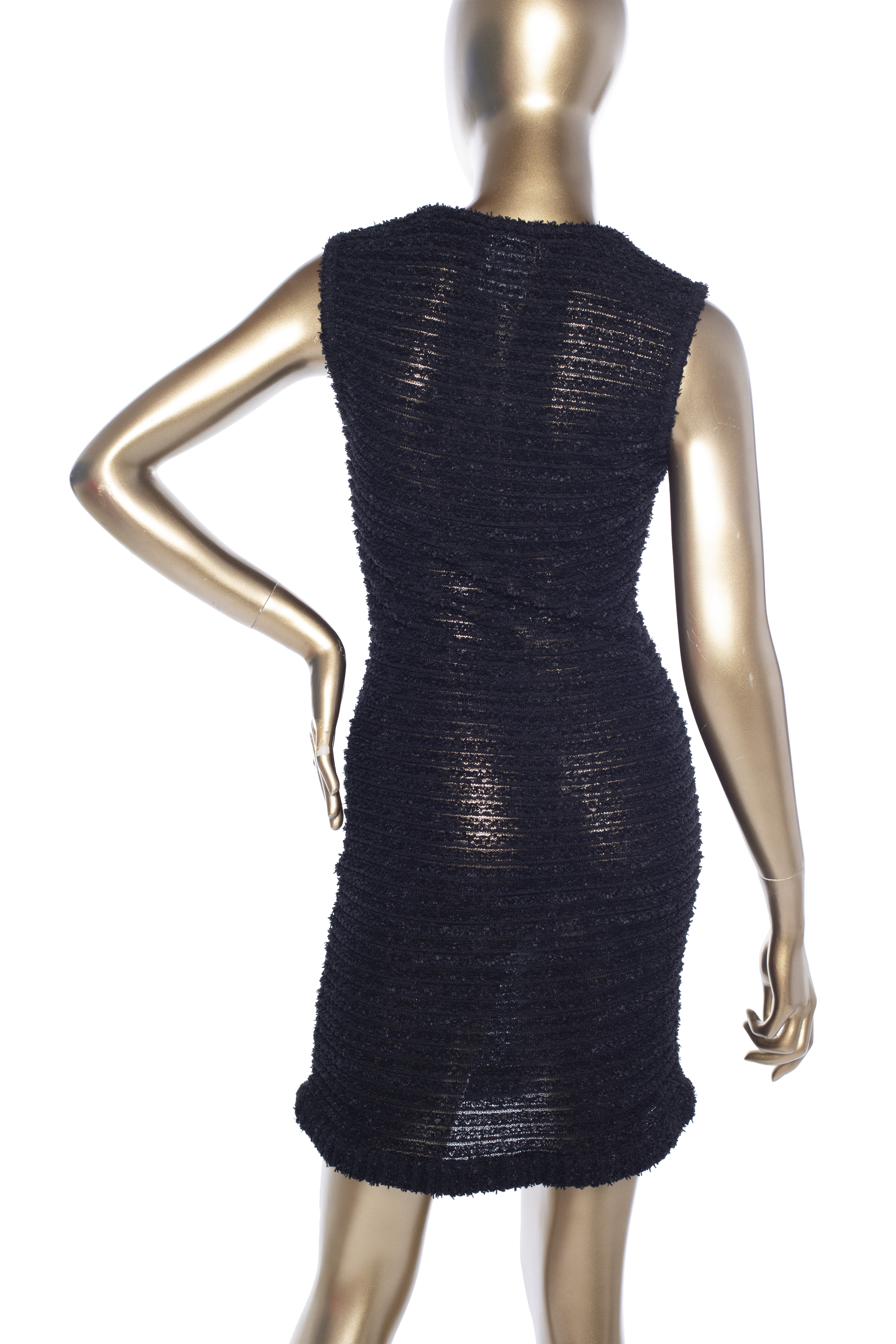$2350 CHANEL 20P BLACK KNIT QUILTED CC LOGO DRESS 38