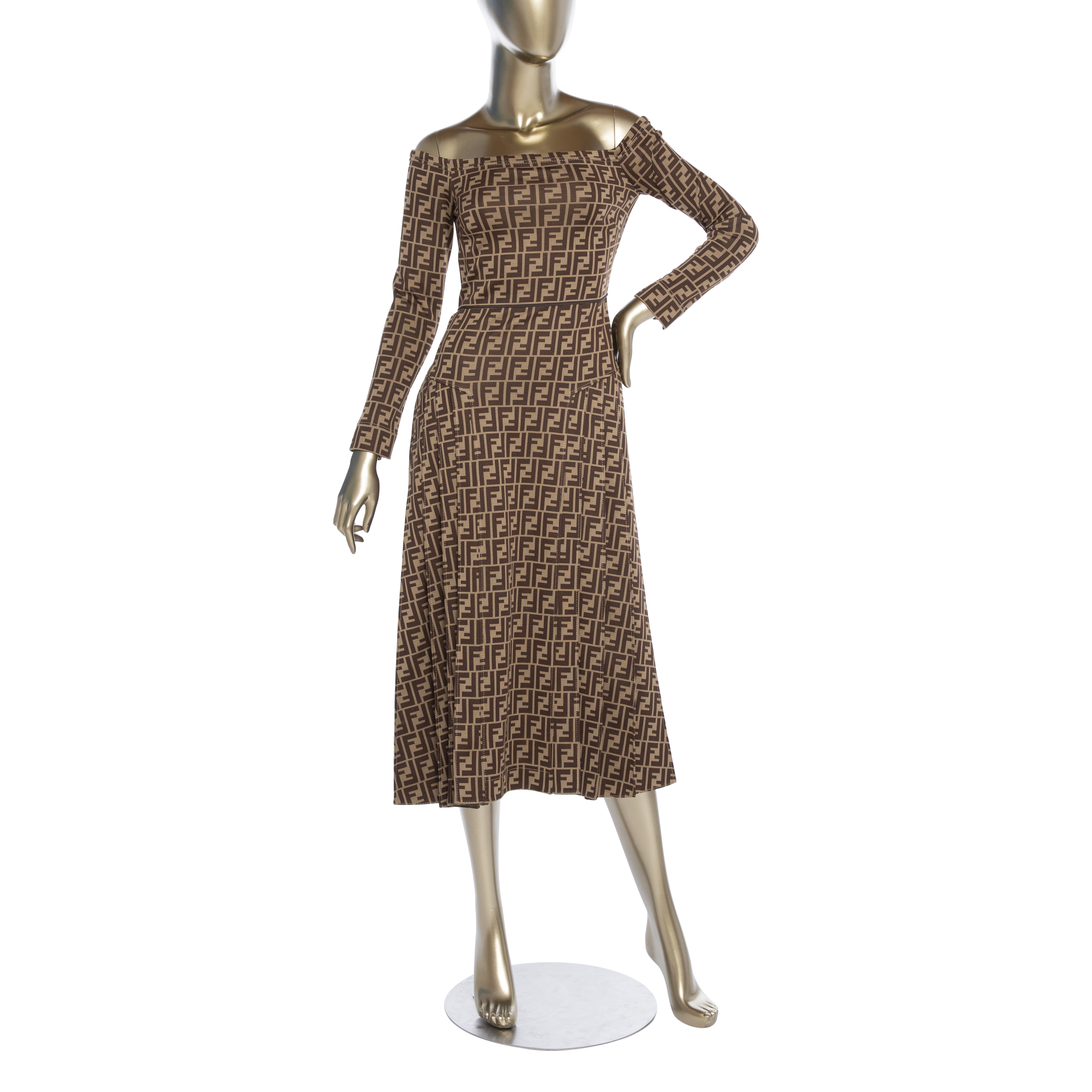 FENDI Jacquard-Knit Fitted Long Sleeve Dress - Janet Mandell