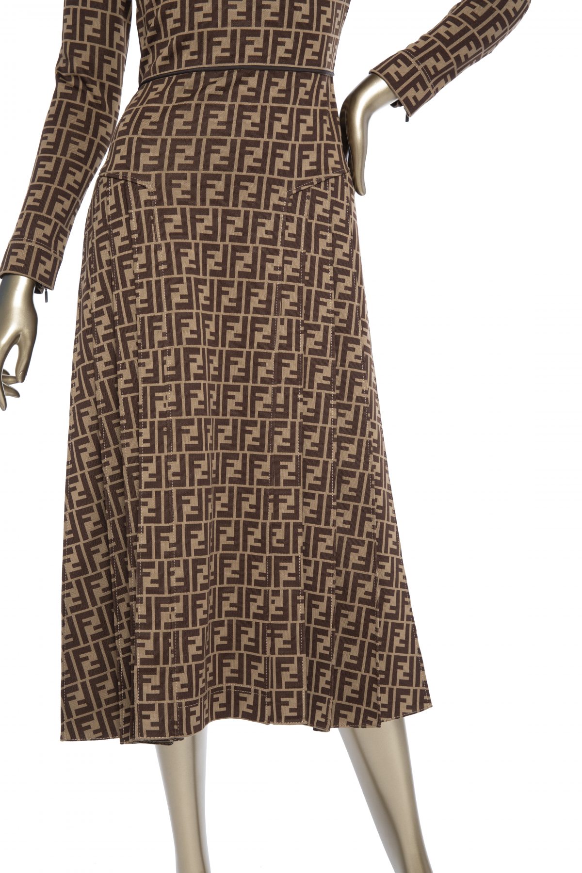 FENDI Jacquard-Knit Fitted Long Sleeve Dress
