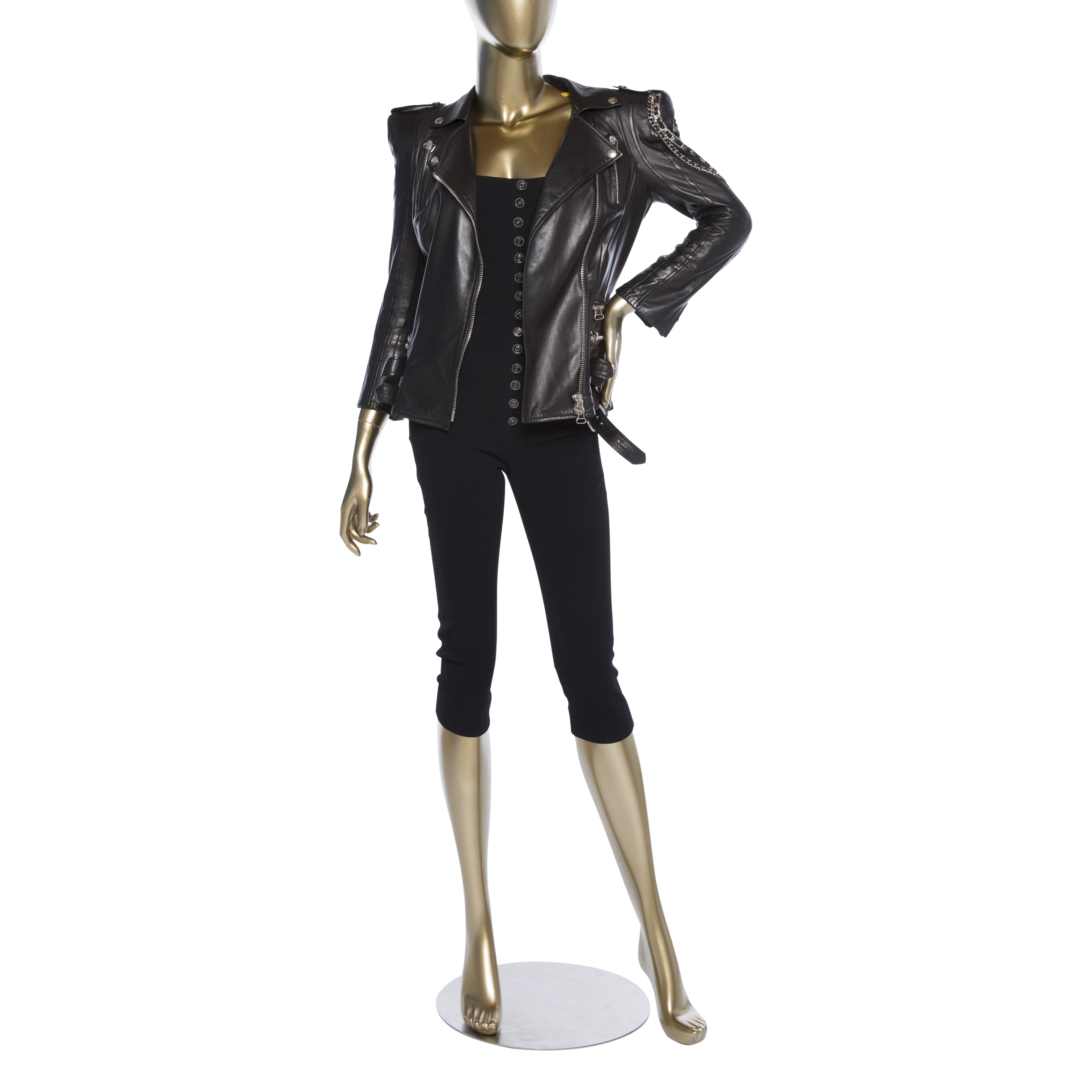 Balmain Leather Moto Jacket with Chain Detail - Janet Mandell
