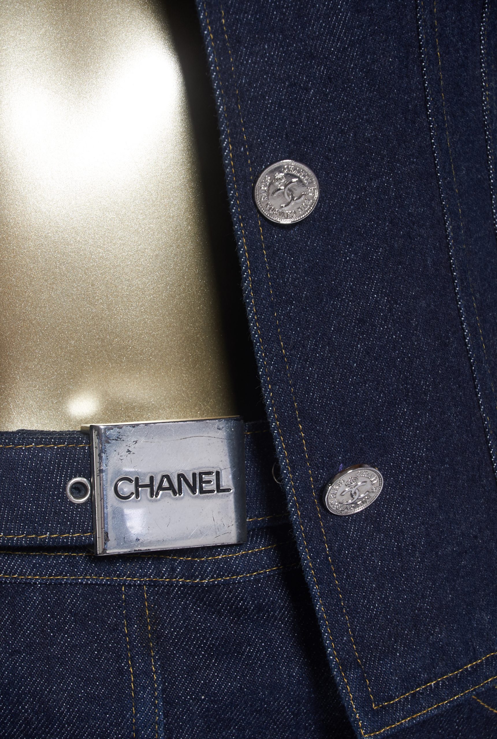 Vintage Chanel Denim Logo Skirt Set - Janet Mandell
