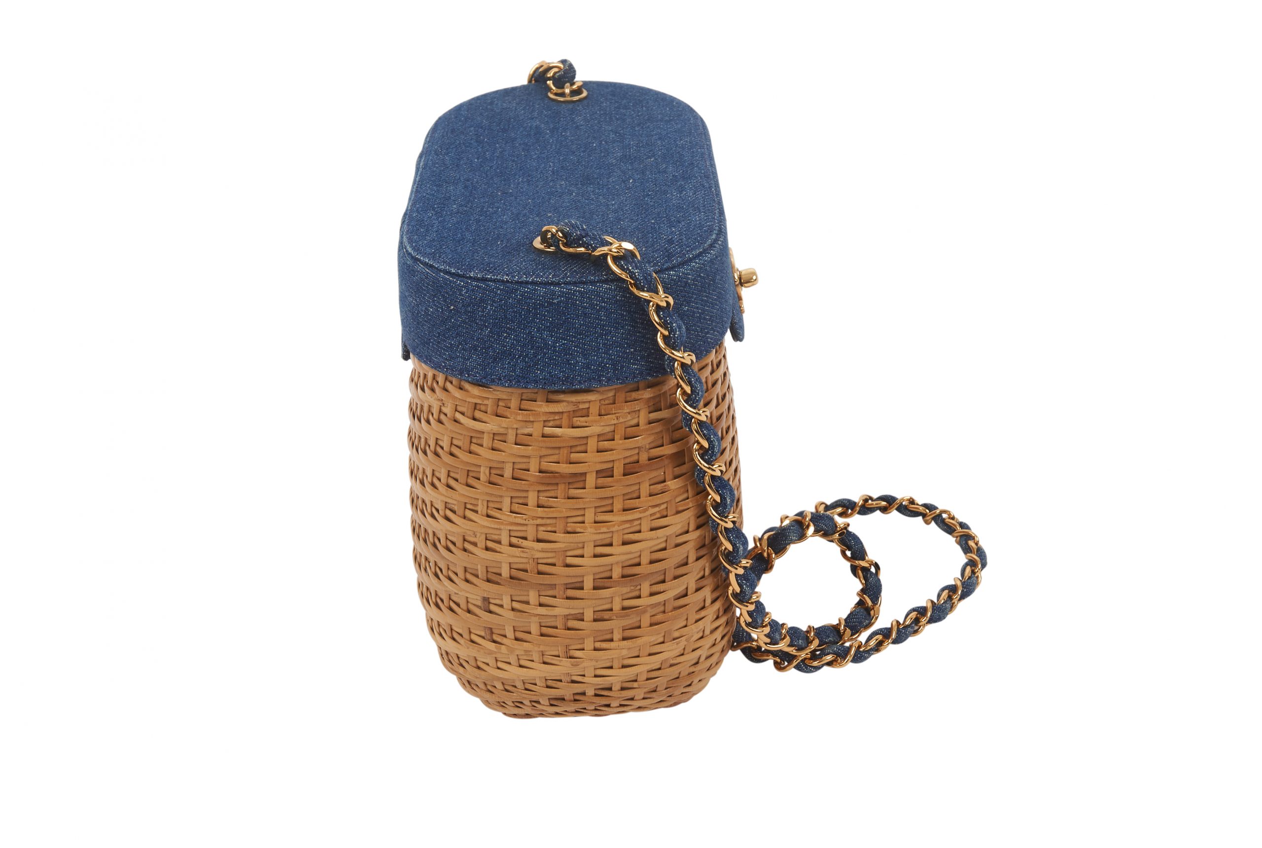 Chanel Around 1998 Made Rattan Turn-Lock Basket Chain Bag Beige