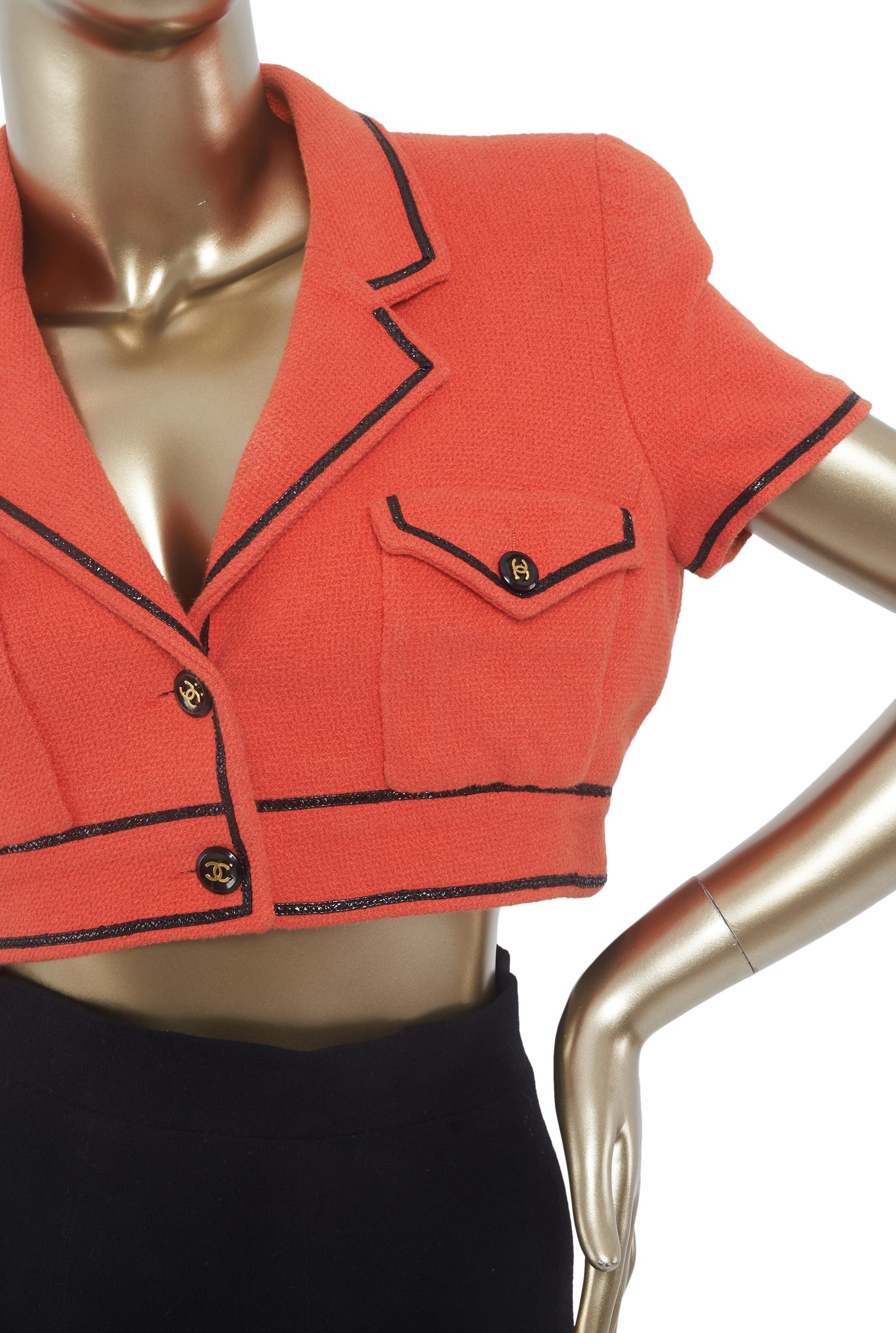 Sold at Auction CHANEL Lace Trim Pink Tweed Jacket Skirt Suit Set CC  Buttons  38 US 6 Vintage