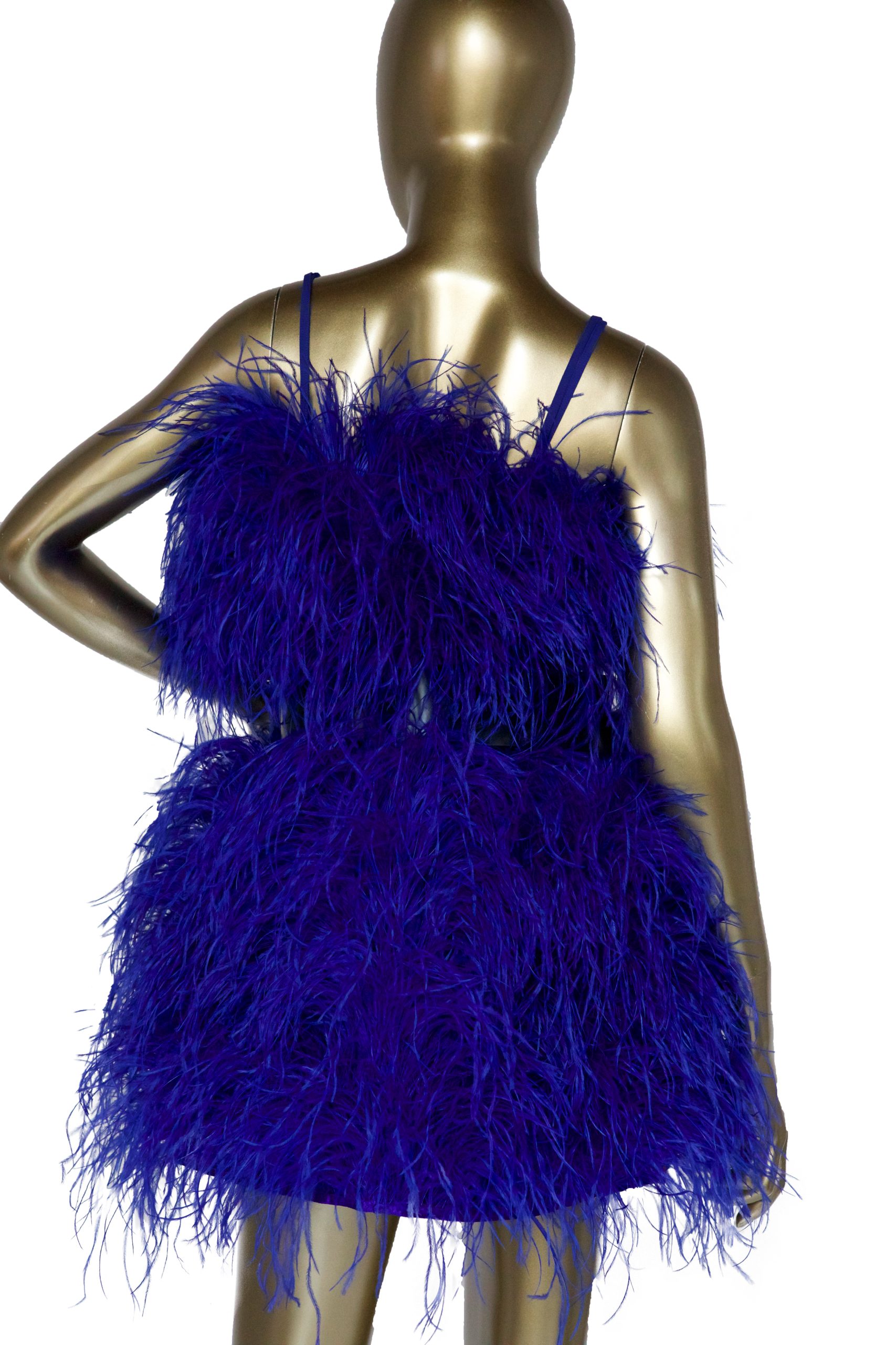 Ostrich Feather Embellished Flared Mini Dress in Baby Blue Ombre