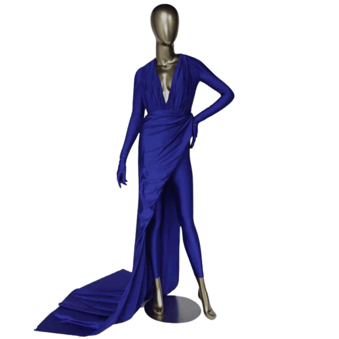 Balenciaga Low Neck Blue Jumpsuit with Cape
