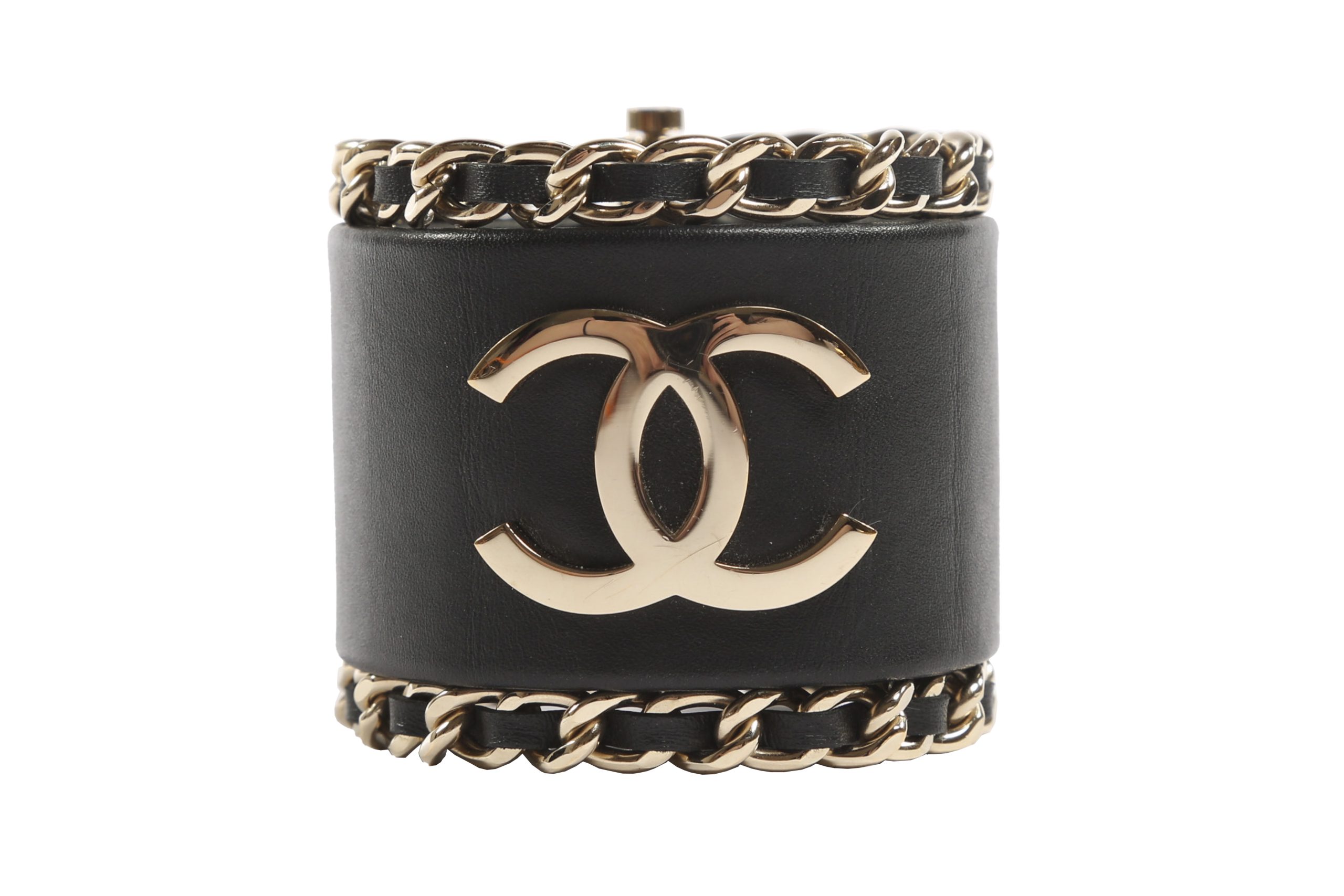 Pre-loved Chanel Black Leather CC Logo Bracelet | CSD