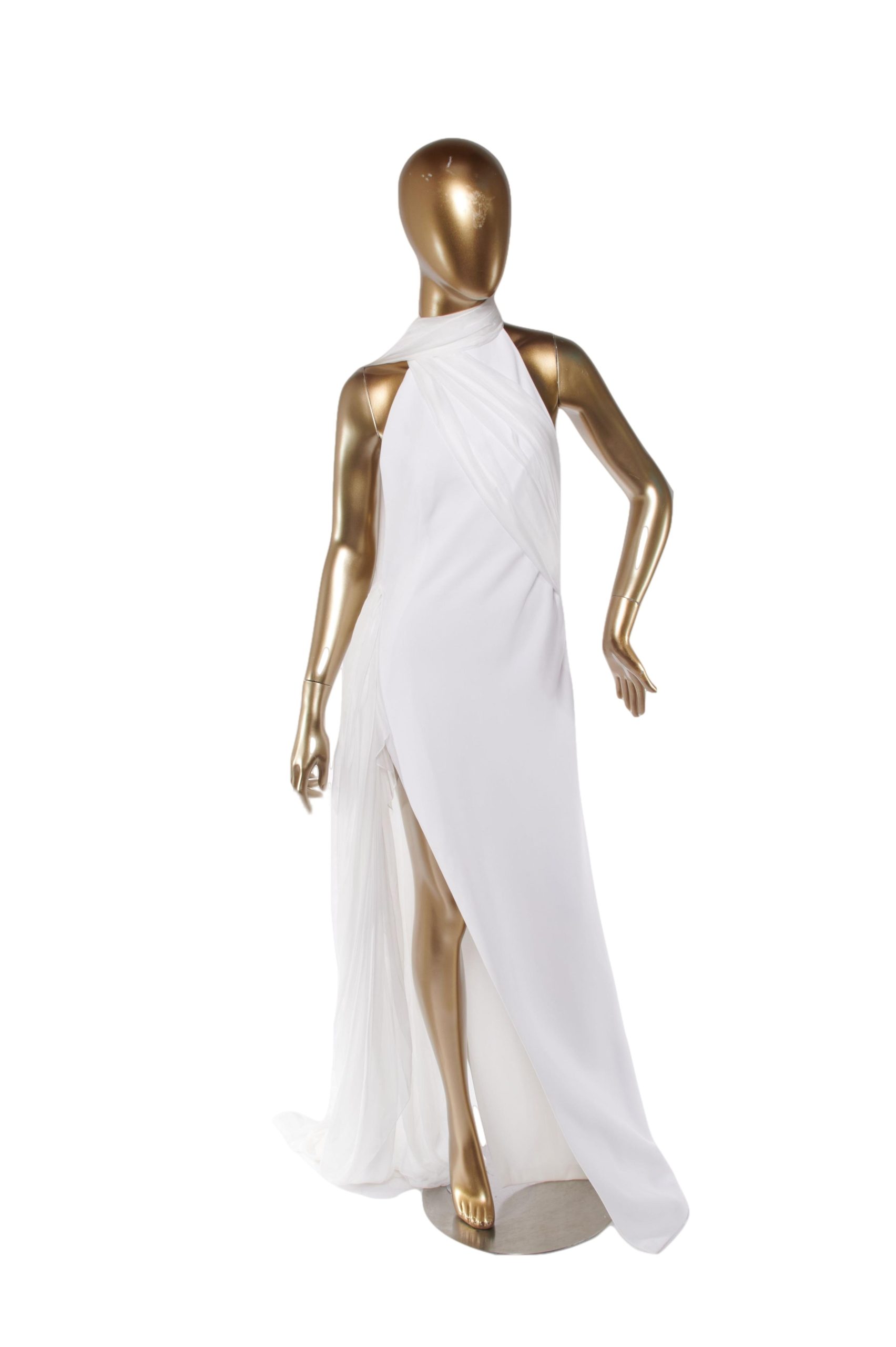 Monot High Slit Halter White Gown - Janet Mandell