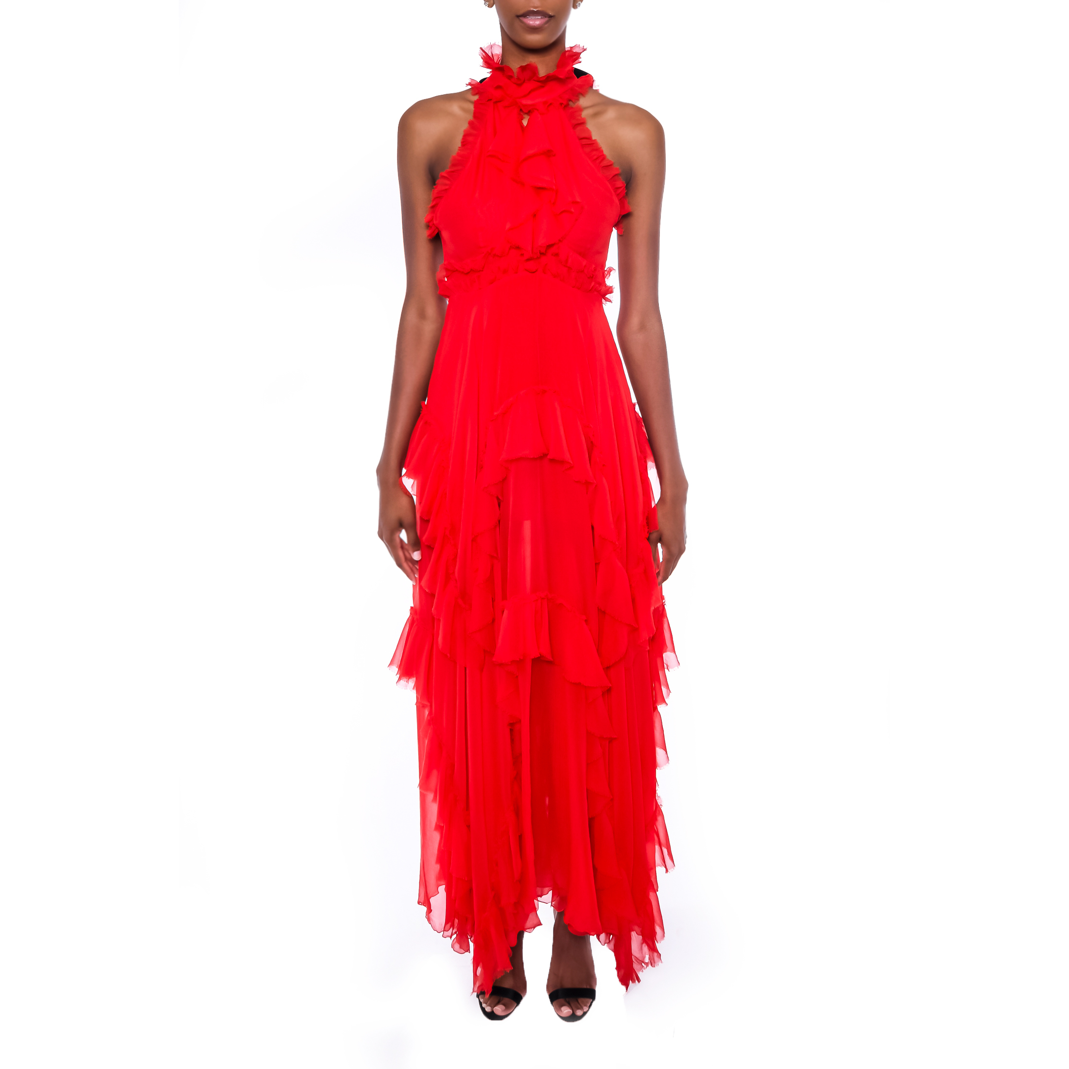 Emilio Pucci Ruffle Red Evening Gown - Janet Mandell